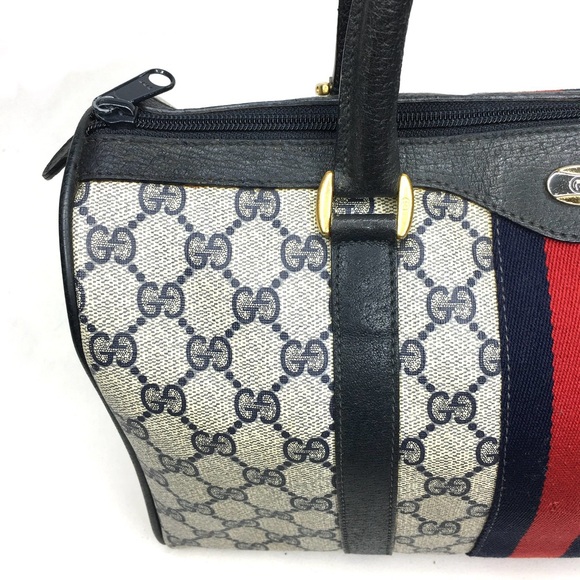 Authentic GUCCI Boston satchel bag navy grey monogram coated canvas - Picture 4 of 16